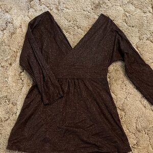 Shimmering Brown V-Neck Top